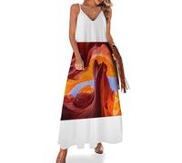 MHYRAC Vestido largo de verano para mujer, vestido de verano nativo americano, vestido de playa con cuello en V y tirantes delgados, Antelope Canyon, 5XL Alto