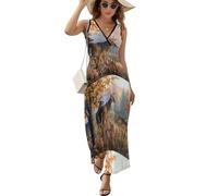 MHYRAC Vestido sin mangas, vestido de águila de la bandera de Alemania, vestido de verano con cuello en V, vestido largo casual para, Familia de ciervos cazadores, S