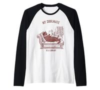 Mi Alma Gemela es un Amante de los Libros de Lectura de Gatos de la Biblioteca Camiseta Manga Raglan