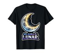 Mi Aura es Luna Creciente Lunar Camiseta gráfica económica, Hombre, Negro, M