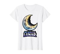 Mi Aura es Luna Creciente Lunar Camiseta gráfica económica, Mujer, Blanco, XS