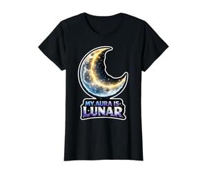 Mi Aura es Luna Creciente Lunar Camiseta gráfica económica, Mujer, Negro, XL