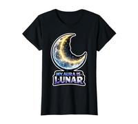 Mi Aura es Luna Creciente Lunar Camiseta gráfica económica, Mujer, Negro, XS