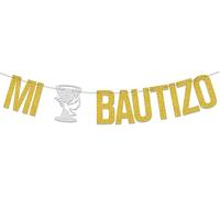 Mi Bautizo Banner para bautizo, baby shower, decoración para niños y niñas, purpurina dorada