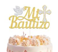 Mi Bautizo - Decoración para tarta con texto en inglés "My Baptism Baby Shower", decoración de fiesta de cumpleaños, decoración de bautizo para niños y niñas, color dorado y plateado con purpurina
