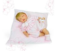 Mi bebito es una muñeca con los ojitos cerrados. Su trajecito es de punto color rosita. Lleva como complemento un cojín, y chupete. Tamaño 40cm. Su cuerpo es blandito. Y su cabello rubito. R/700