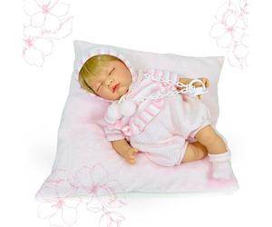 Mi bebito es una muñeca con los ojitos cerrados. Su trajecito es de punto color rosita. Lleva como complemento un cojín, y chupete. Tamaño 40cm. Su cuerpo es blandito. Y su cabello rubito. R/700
