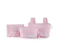 mi bollito - Pack esencial vichi para bebé: bolso pocket para carrito, cambiador Portátil Bebé impermeable + Neceser Vichy + Fabricado en España. (Pack bolso pocket, neceser y cambiador, Rosa)