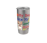 Mi Bulldog Francés Comió Mi Lección Planes Divertido Papá Mamá Maestra Vaso térmico de acero inoxidable de doble pared