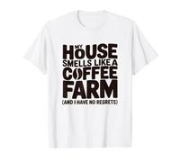 Mi casa huele a finca de café Divertidos Amantes de la cafeína Camiseta gráfica económica, Hombre, Blanco, XL