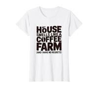 Mi casa huele a finca de café Divertidos Amantes de la cafeína Camiseta gráfica económica, Mujer, Blanco, XL
