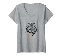 Mi Cerebro Tiene demasiadas pestañas Abiertas Camiseta Cuello V, Mujer, Gris Jaspeado, M