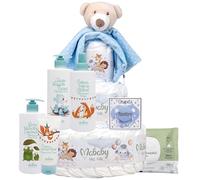 Mi Chupete Personalizado - Tarta de Pañales Ecológicos Talla 2 con Dou Dou Sonajero y Set de Cremas, Regalo Original para Bebé (Azul)