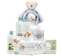 Mi Chupete Personalizado - Tarta de Pañales Ecológicos Talla 2 con Dou Dou Sonajero y Set de Cremas, Regalo Original para Bebé (Gris)