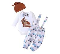 Mi Conjunto de Ropa para bebé niño de Pascua con Estampado de de Conejito, Mono de Manga Larga, Pantalones con Tirantes, Mono, sombrero/190