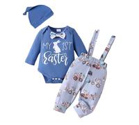 Mi Conjunto de Ropa para bebé niño de Pascua con Estampado de de Conejito, Mono de Manga Larga, Pantalones con Tirantes, Mono, sombrero/25