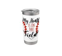 Mi corazón está en el campo de béisbol Madre Padre Hermana Hijo Vaso térmico de acero inoxidable de doble pared