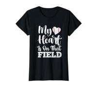 Mi corazón está en Ese Campo béisbol softbol corazón Camiseta gráfica económica, Mujer, Negro, XL