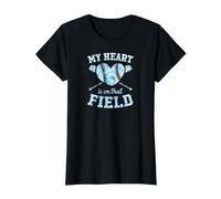 Mi corazón está en Ese Campo, mamá de béisbol Camiseta gráfica económica, Mujer, Negro, L