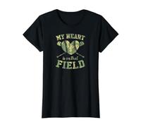 Mi corazón está en Ese Campo, mamá de béisbol Camiseta gráfica económica, Mujer, Negro, M