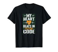 Mi corazón Late en código Binario Camiseta gráfica económica, Hombre, Negro, M