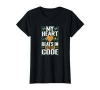 Mi corazón Late en código Binario Camiseta gráfica económica, Mujer, Negro, L