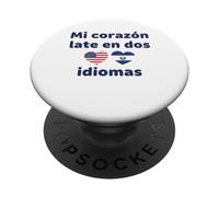 Mi corazón Late en Dos Idiomas US El Salvador Hearts PopSockets PopGrip Adhesivo