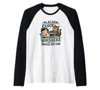Mi Despertador Tiene Bigotes, no Tiene botón de repetición, Gato Camiseta Manga Raglan