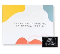 Mi Diario de Embarazo, Nuestra Historia, Álbum de Recuerdos y Memorias del Embarazo, Color Blanco con Detalles Amarillos y Azules (Versión Italiana)