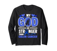 Mi Dios es más Fuerte Que el Mes del Cáncer de Colon Apoyo de Concienti Manga Larga