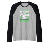 Mi Dios es más Fuerte Que la Conciencia del Linfoma no Hodgkin Camiseta Manga Raglan