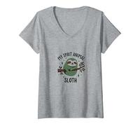 Mi espíritu Perezoso Animal: Lindo día Perezoso Amante de la Naturaleza Camiseta Cuello V, Mujer, Gris Jaspeado, M