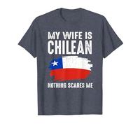 Mi Esposa es chilena Bandera del Orgullo de Chile raíces del Patrimonio Orgulloso Camiseta, Hombre, Azul Jaspeado, XXL