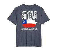 Mi Esposa es chilena Bandera del Orgullo de Chile raíces del Patrimonio Orgulloso Camiseta, Hombre Tallas Grandes, Azul Jaspeado, 3X Alto