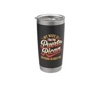 Mi esposa es puertorriqueña Nada me asusta Bandera Marido Vaso térmico de acero inoxidable de doble pared
