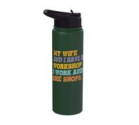 Mi esposa y yo tengo un taller trabajo & Ella compra marido divertido Stainless Steel Insulated Water Bottle