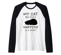 Mi Gato cree Que la Siesta es un Deporte Gatos Divertidos Camiseta Manga Raglan
