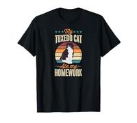 Mi Gato de Esmoquin se comió mis Deberes, Divertido Gato de Estilo Retro Camiseta