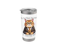 Mi gato dirige esta casa Solo pago alquiler Amante de los gatos Vaso térmico de acero inoxidable de doble pared