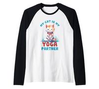 Mi Gato es mi compañero de Yoga Divertido Camiseta Manga Raglan