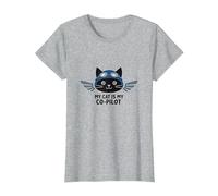 Mi Gato es mi copiloto: Aviator Kitty Adventure Camiseta, Mujer, Gris Jaspeado, XL