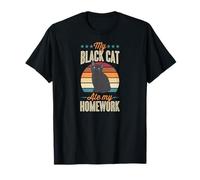Mi Gato Negro se comió mis Deberes, Divertido Gato de Estilo Retro Camiseta