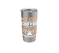 Mi gato y el café son mi personalidad Humor Vaso térmico de acero inoxidable de doble pared
