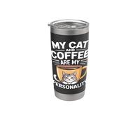 Mi gato y el café son mi personalidad Humor Vaso térmico de acero inoxidable de doble pared