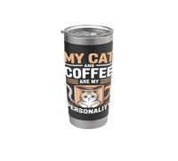 Mi gato y el café son mi personalidad Humor Vaso térmico de acero inoxidable de doble pared