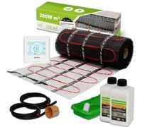 Mi-Heat Suelo radiante eléctrico 200 W/m² 12,0 m² Set - Esterilla de compensación - para azulejos, vinilo, parqué y laminado - con termostato E91 digital blanco