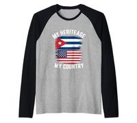 Mi Herencia, mi país, Divertido, Cubano-Americano Camiseta Manga Raglan