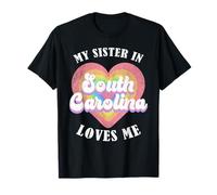 Mi Hermana en Carolina del Sur Me ama Corazón Retro Groovy USA Camiseta