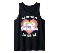 Mi Hermana en Carolina del Sur Me ama Corazón Retro Groovy USA Camiseta sin Mangas