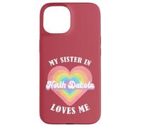 Mi Hermana en Dakota del Norte me ama Heart Retro Groovy USA Carcasa para iPhone 15